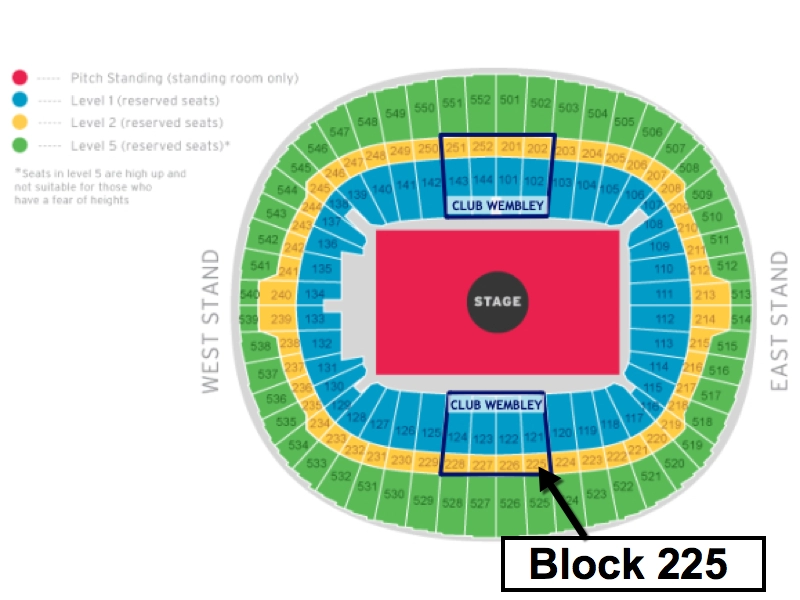 Ed Sheeran Club Wembley Tickets Seating Plan 1st July 2022 Block 228