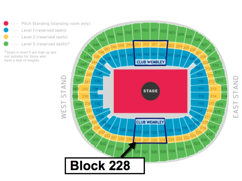 Ed Sheeran Club Wembley 30th June Seating Plan Block 228